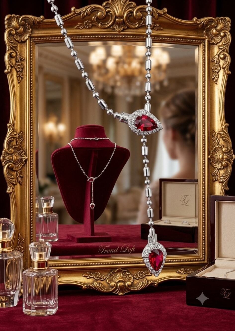 Y-shaped Chain Serpent Zirconia adjustable 16”-20” Necklaces Red Zirconia